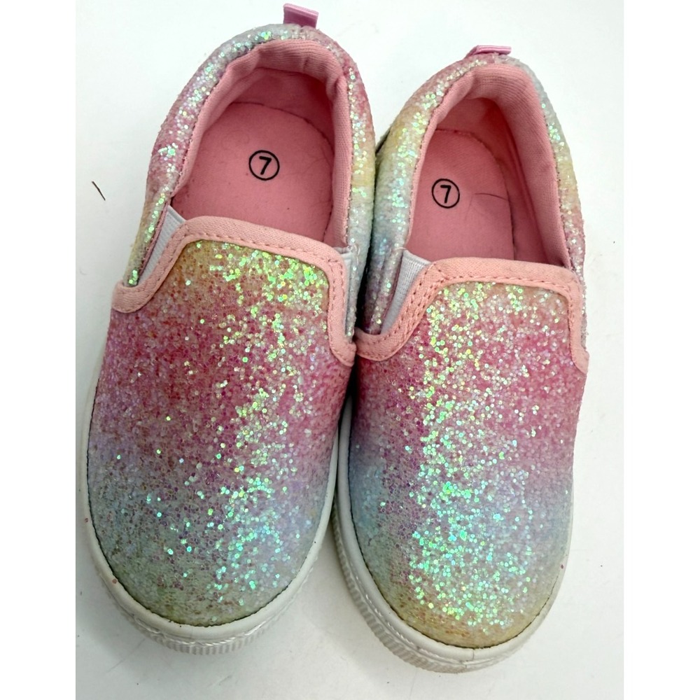 Unbranded Pink Rainbow Glitter Slip On Sneakers Toddler Sparkly | Girl's Size 7 - Picture 5 of 8